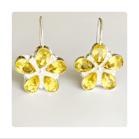 🆕 Gorgeous Yellow Sapphire Silver Flower Drop Earrings NWT - Picture 4 of 4